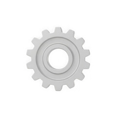 3d icon of single white gear cog isolated on a clean transparent background