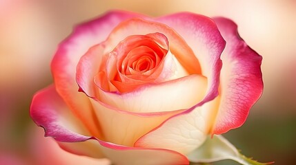 Closeup of Peach and Pink Rose Blossom, Soft Focus Floral Photography