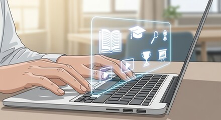 Online Education, E-learning, Laptop, Digital Learning, Study, Knowledge, Success, Graduation, Achievement, Course, Training, Webinar, Tutorial, Technology, Hands Typing, Computer, Modern Education 