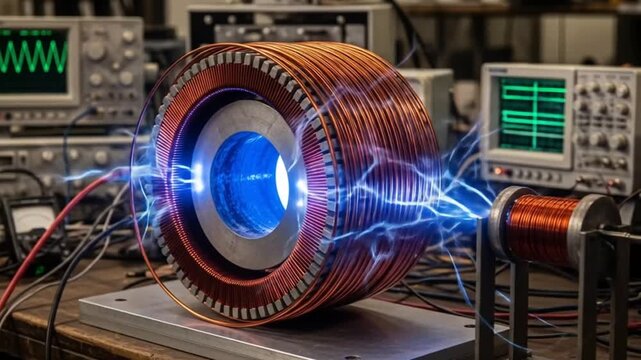 Electromagnet experiment with Tesla coil and oscilloscope