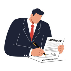 Businessman signing contract on office desk with pen, finalizing deal with important document, symbolizing agreement and commitment.