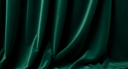 Obraz premium Luxurious emerald green velvet fabric background with soft folds and drapes