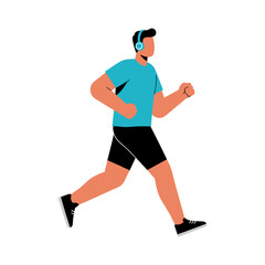 Man jogging while listening to music with headphones on a clear day, showcasing a healthy and active lifestyle.