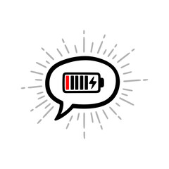 Low battery and tired brain icon, digital doodle illustration for mental health awareness.