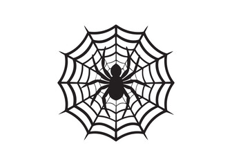 Halloween Spider in Web Silhouette Icon Vector Illustration.