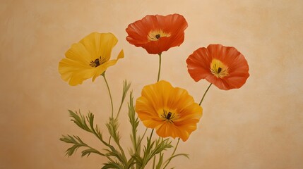Vibrant Poppy Flower Painting Bouquet Still Life