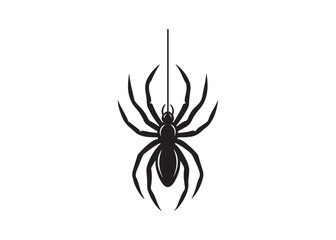 Spider Hanging Vector Icon Silhouette Isolated on White Background.