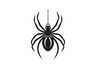 Spider Hanging Vector Icon Silhouette Isolated on White Background.