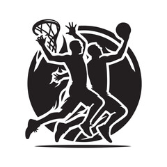 basketball players vector silhouette outline logo design concept illustration