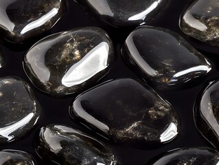 Smooth Black Polished Stones Spa Texture Background