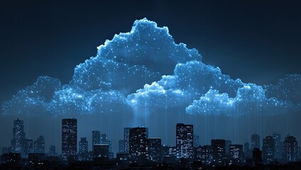 Digital cloud over a city at night