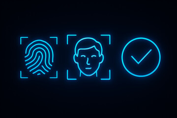 Digital biometric security icons fingerprint face recognition and verification
