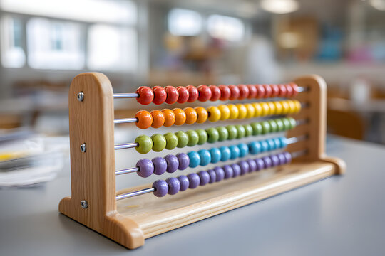 Minimalist Abacus with Wooden Frame and Bright Counting Beads