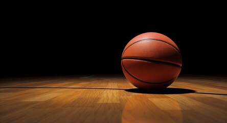 Obraz premium Basketball on a Wood Floor with Black Background and Shadow