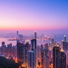 Obraz premium City skyline with dreamy pastel gradient sky