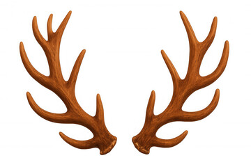 Brown deer antlers resting symmetrically, transparent background showcasing intricate natural texture for wildlife graphic design projects