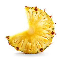 Sliced Pineapple Wedge with Vibrant Yellow Flesh and Green Rind Isolated on White Background