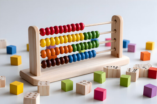 Minimalist Abacus Toy on Pastel Backdrop with Empty Space for Text