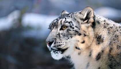 majestic snow leopard portrait with soft focus background
