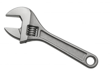Chrome adjustable wrench isolated on transparent background, ready for use in construction, plumbing, or mechanical projects