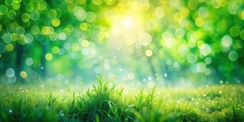 Obraz premium Enchanted Meadow A Serene Landscape of Lush Green Grass, Dew-Kissed Blades, and Soft Sunlight Filtering Through a Dreamlike Forest