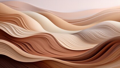 abstract artwork featuring a serene gradient of soft overlapping wavy layers in earthy and muted tones creating a calming visual