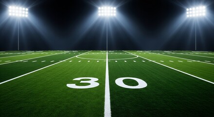 Football Field Lit Up At Night
