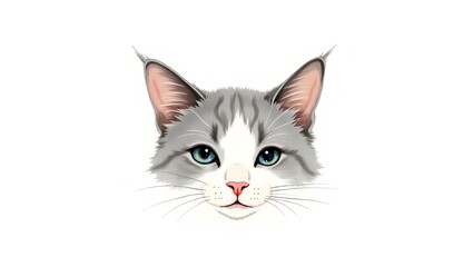 Watercolor artwork of a soft grey and white cat face with delicate fur detail and minimal expression.
