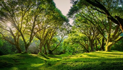 trees in a lush green landscape nature photography vibrant environment close up perspective