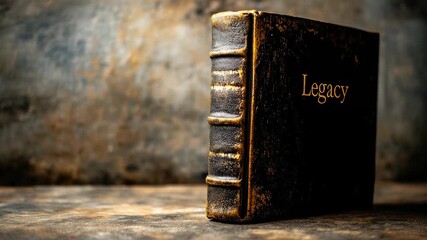 Old leather-bound book titled "Legacy" on rustic background - Powered by Adobe