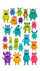 Obraz premium Colorful Monster Characters, Illustration, White Background