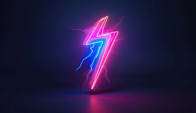 Neon lightning bolt, dark studio, energy, power, digital art, website banner