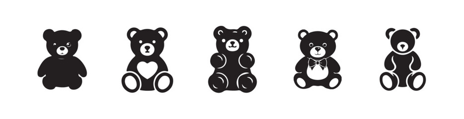 Teddy bear silhouette vector set, Cute teddy icon bundle, white teddy bear designs, vector illustration eps 10.