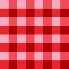A seamless, repeating pattern with a classic red gingham or check design. The simple, bold grid is created by the intersection of horizontal and vertical stripes in various shades of red and pink.