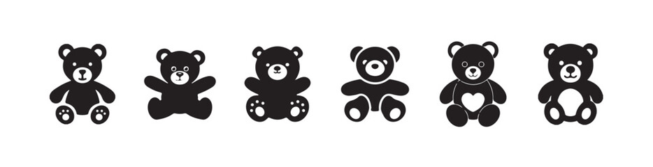 Teddy bear black icon, Silhouetted black teddy bear,  isolated on a white background, vector illustration eps 10.