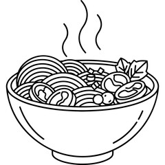 Fototapeta premium Delicious steaming bowl of noodles with fresh vegetables and herbs, a culinary delight