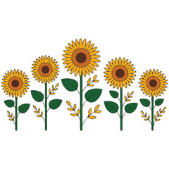Sunflower and autumn leaves sign icon isolated vector illustration on white background
