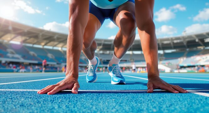 Starting Blocks Runner Ready to Sprint on Track
