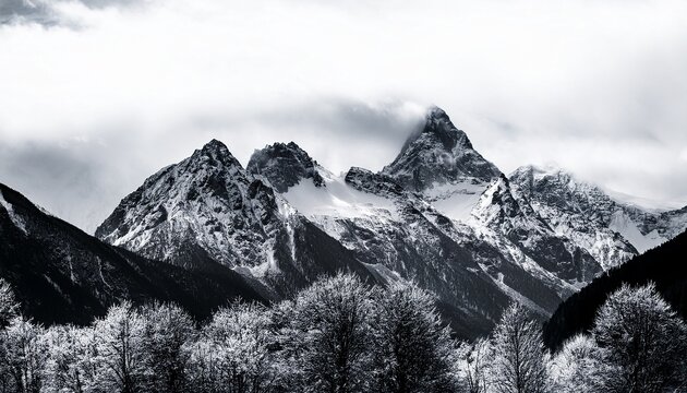 peaks mountains black and white