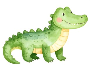 Fototapeta premium Cute Cartoon Crocodile Illustration, White Background