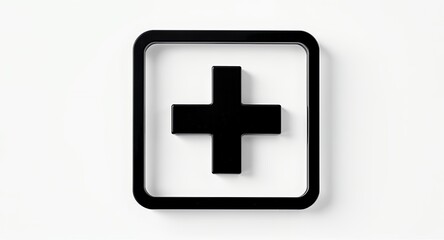 Obraz premium Black Medical Cross Symbol in Frame, 3D Render, Healthcare Icon, Minimalist Design