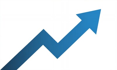 Blue upward trending arrow, growth chart, progress indicator, success symbol, business graph, financial growth, positive trend, infographic element 
