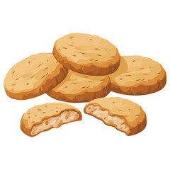 Crunchy sweet cookies and crumbs fresh baked biscuits vector illustration on white background