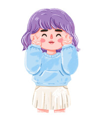 Cute Girl with Lavender Hair, Peace Sign, Pastel Outfit