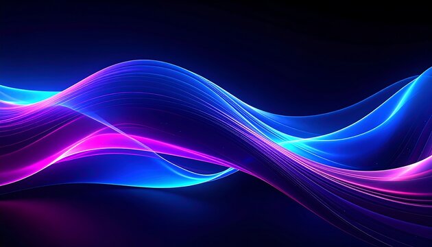 Abstract glowing waves of blue and pink light on a dark background
