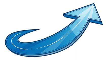 Curved Blue 3D Arrow, Upward Movement, Progress, Growth, Success Icon, Vector Illustration