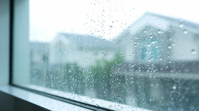 A tightly sealed window shields the home from intense rain, illustrating the importance of weather-resistant design, climate adaptation, durability, and modern construction in extreme conditions.
