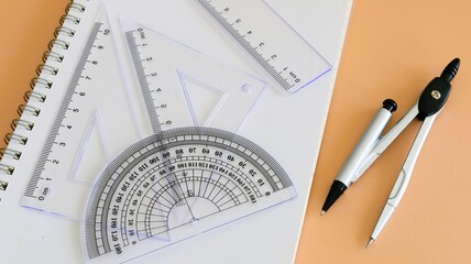 教育イメージ　文房具　ノートと三角定規　16:9