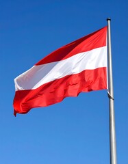 Austrian Flag Waving Outdoors, Bright Sky