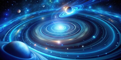 Obraz premium A Celestial Tapestry of Glowing Rings and Planets in a Vibrant Nebula